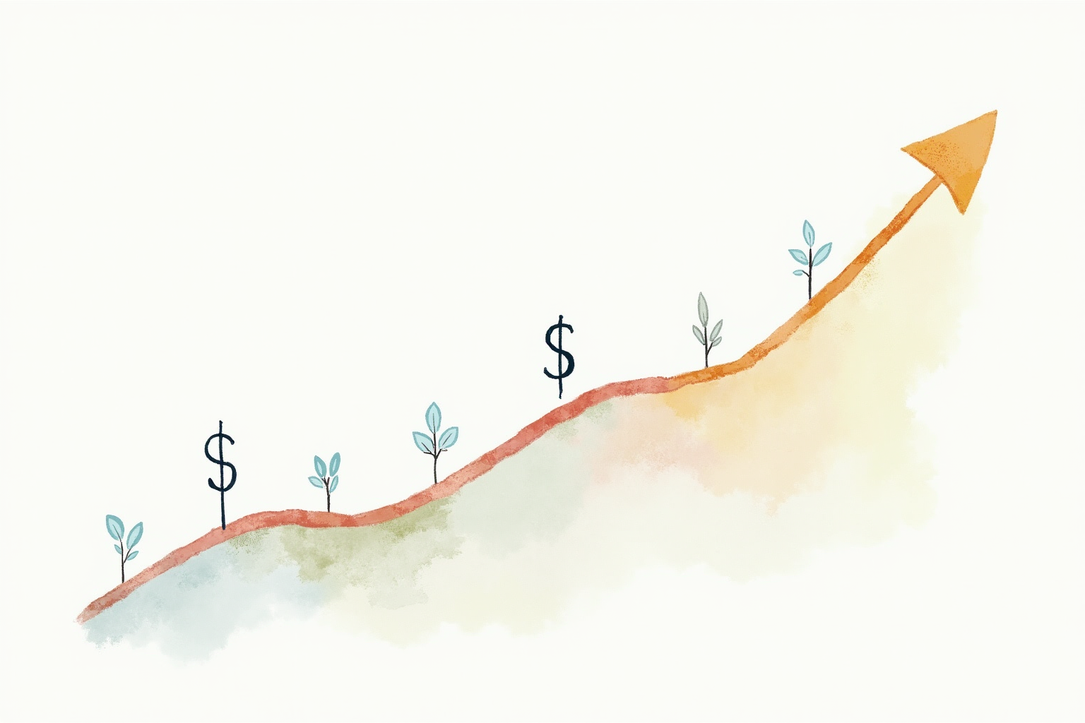 Upward financial growth chart with savings goal milestone markers