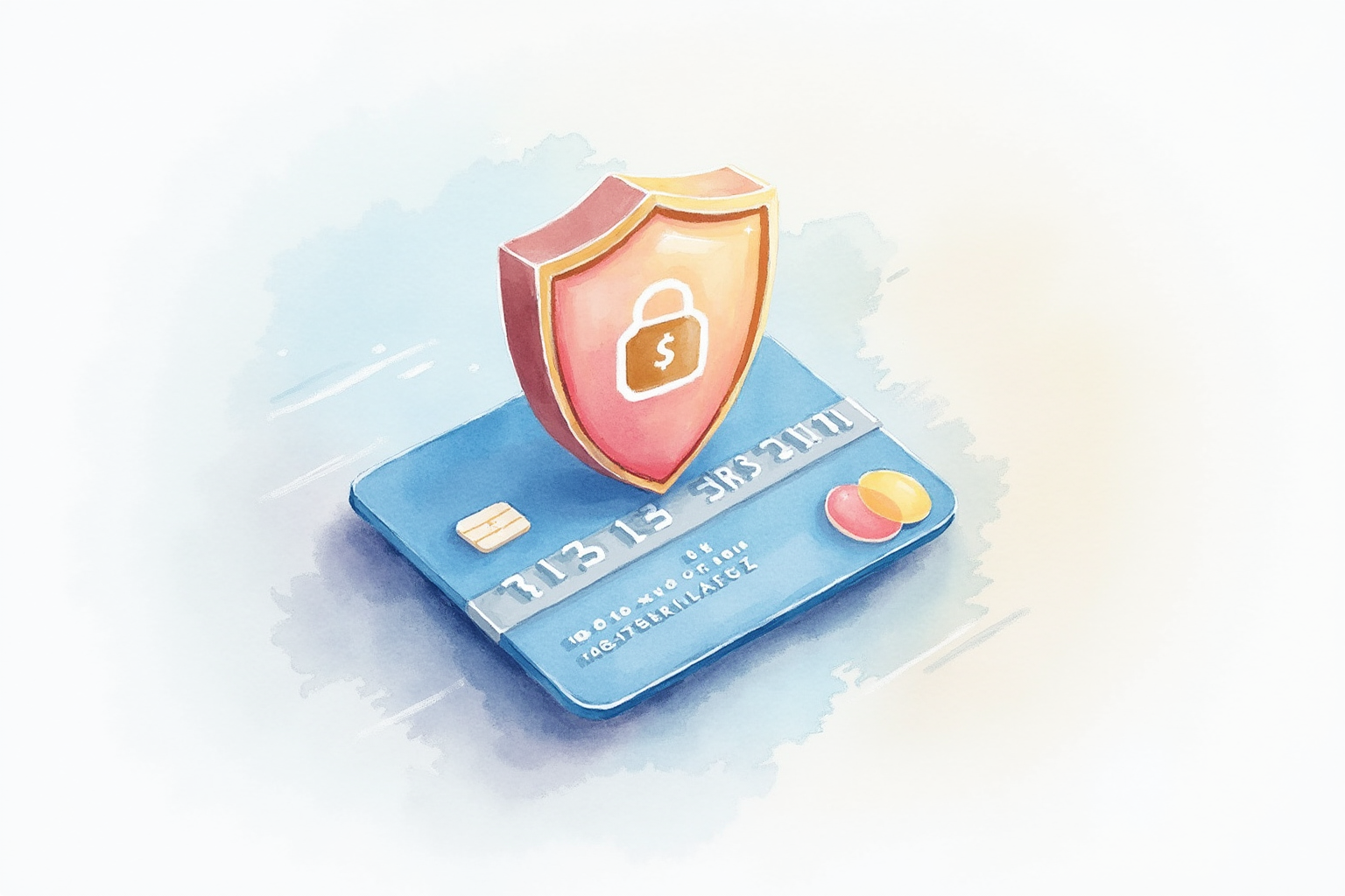 Secure payment encryption shield concept over credit card transaction