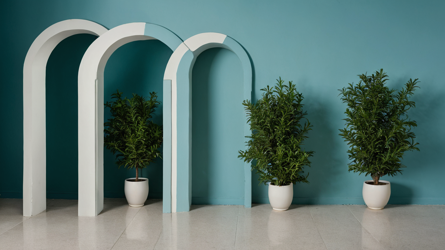 A sequence of archways and plants representing several retirement horizons