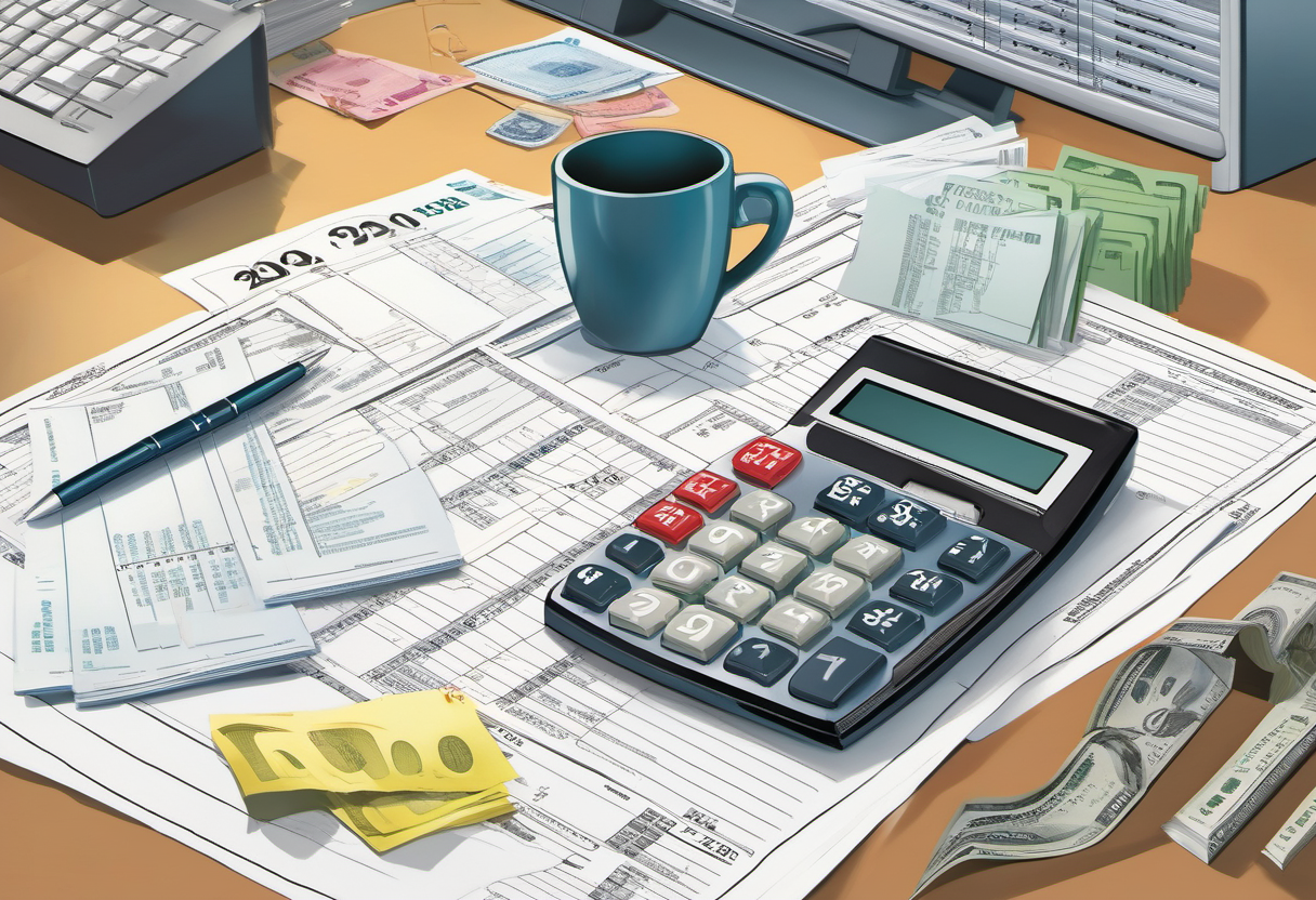 Paycheck calendar and tax withholding planning desk illustration